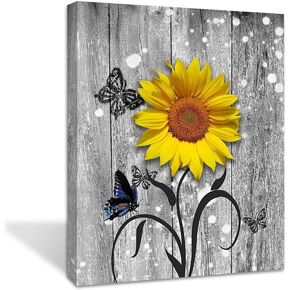 Bx impressart Daisy Flower Butterfly Canvas Wall Art -Modern Artwork Prints Daisy wall Decor -Living Room Bathroom Bedroom Office Home Wall Decor -Ready to Hang(Grey Daisy flowers, 16x20inch)