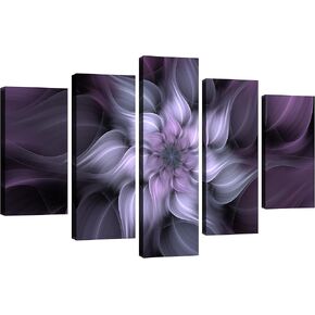 TutuBeer 5 Panel Bauhinia Chinese Redbud Purple Flower Plant Botany Picture Flower Artwork Oil Painting on Canvas Stretched and Framed Giclee Print Home Decoration Living Room Bedroom Wall Art Hanging
