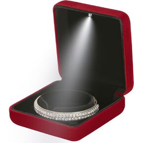 Classic Metal Glossy Jewelry Bracelet Gift Box with LED Light, Velvet Jewelry Pendant Necklace Storage Display Case for Proposal Engagement Wedding Anniversary Birthday Ceremony (Black)