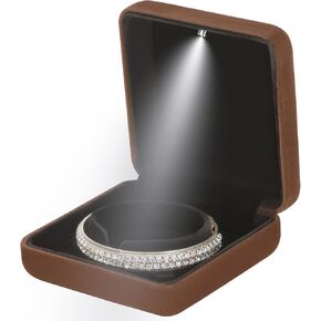 صندوق هدايا سوار مجوهرات معدني كلاسيكي لامع مع ضوء LED، حقيبة عرض تخزين قلادة مجوهرات مخملية لعرض الخطوبة والزفاف والذكرى السنوية وحفلات أعياد الميلاد (أسود) in Kuwait