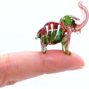 Elephant Tiny Micro Figurines Hand Blown Glass Art Animals Collectible Gift Home Décor, Trunk Up (Black)