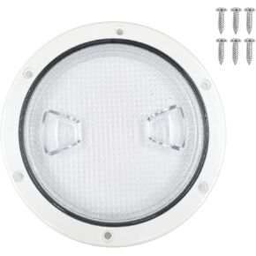 6''Marine Deck Plates Round Non Slip Inspection Deck Plate Hatch with Clear Detachable Cover for Access Boat RV Mount-Screws Included, White