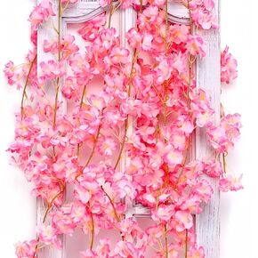 ASTRYAS Artificial Cherry Flower Vines, 4Pcs Cherry Blossom Garland Hanging Silk Artificial Flower Faux Sakura Garland for Wedding Garden Arch Wall Home Party Decor(Pink)