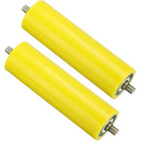 PATIKIL Polyurethane Coated Conveyor Roller 4" Diameter 8" Length, 2 Pack Stainless Steel Gravity Transmission Replacement Part Galvanized End, Yellow