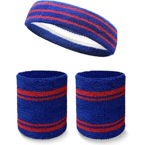 COUVER Premium Tennis Style Standard Size Sweatband Headband Wristbands Set