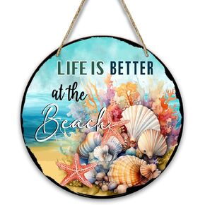 Beach House Sea Turtle Summer Door Decor Sign Tropical Hawaii Coastal Summer Coastal Decorations for Home Porch Yard Garden Party Gifts Welcome Sign for Front Door Wall Farmhouse Summer Door Sign /Y32