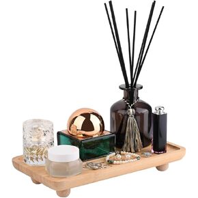 Bamboo Wooden Bathroom Decoration Tray, Bathroom Counter Organizer ，Wooden Vanity Tray,Wood Risers Decor Display for Soap Dish, Bottle,Perfume, Candle, Plants.11.4" L x 6.3" W