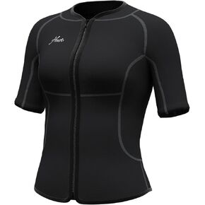 Hevto Wetsuit Tops and Vest for Women 3/2mm Neoprene Jacket Surfing Swimming Front Zip Wet Suit for Water Sports