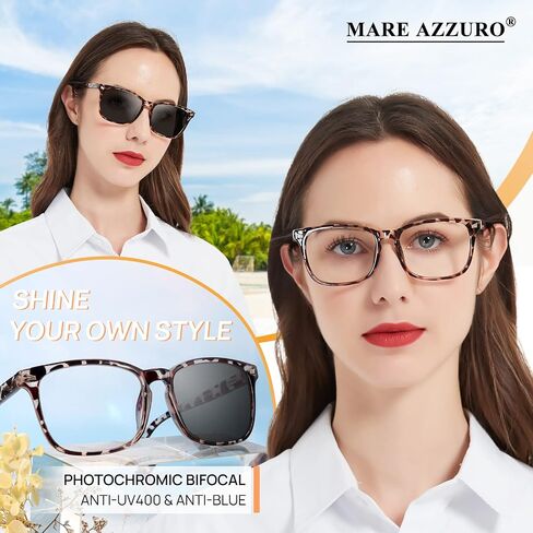 MARE AZZURO Photochromic Bifocal Reading Glasses Women Blue Light Outdoor Readers 1.0 1.25 1.5 1.75 2.0 2.25 2.5 2.75 3.0 3.5 in Saudi Arabia