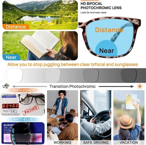MARE AZZURO Photochromic Bifocal Reading Glasses Women Blue Light Outdoor Readers 1.0 1.25 1.5 1.75 2.0 2.25 2.5 2.75 3.0 3.5 in Saudi Arabia