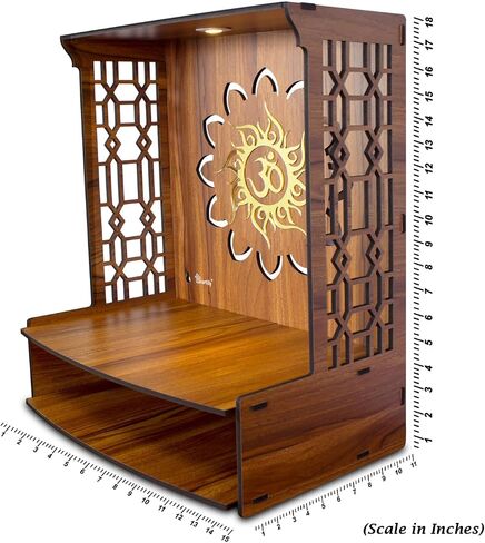 Wooden Temple with LED Spot Light Wall Temple Home Temple Pooja Ghar Puja Temple Mandir Pooja Mandir Best Mandir for Home in USA (Vaayu), Medium, Brown in Saudi Arabia