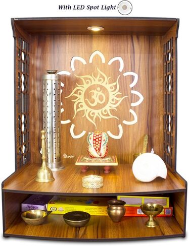 Wooden Temple with LED Spot Light Wall Temple Home Temple Pooja Ghar Puja Temple Mandir Pooja Mandir Best Mandir for Home in USA (Vaayu), Medium, Brown in Saudi Arabia