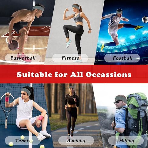 عصابات رأس رياضية للرجال والنساء - عبوة من 3 عصابات رأس من قماش تيري الماص للرطوبة للتنس وكرة السلة والجري وصالة الألعاب الرياضية - عصابة رأس من القطن in Kuwait