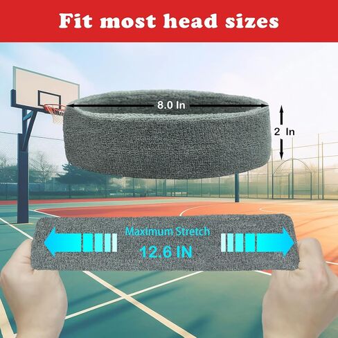 عصابات رأس رياضية للرجال والنساء - عبوة من 3 عصابات رأس من قماش تيري الماص للرطوبة للتنس وكرة السلة والجري وصالة الألعاب الرياضية - عصابة رأس من القطن in Kuwait