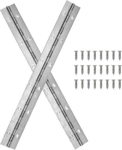 2Pack 12-Inch Silvery Continuous & Piano Hinges,Stainless Steel Piano Hinge with Holes, Ideal for Folding Cabinet Doors, Silvery Stainless Furniture Hinges Includes 24pcs Screws in Kuwait