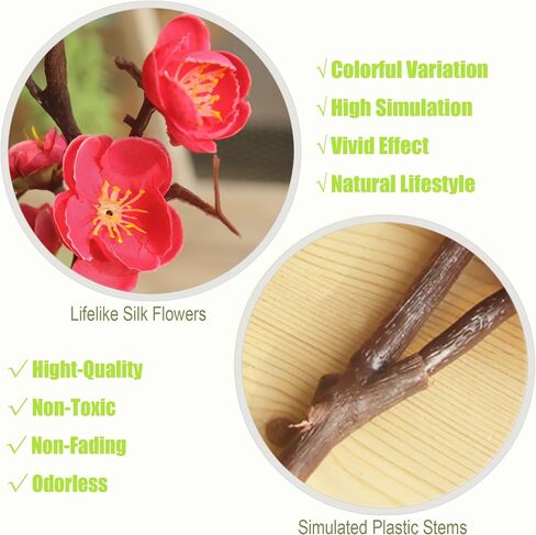 cn-Knight 3pcs Artificial Cherry Blossom Branches,37 Inch Long Stem Silk Plum Blossom with Buds,Realistic Japanese Apricot for Home Décor Centerpiece Wedding Bouquet,White in Kuwait