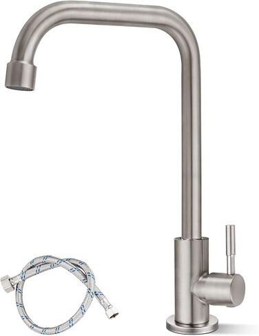 gotonovo Stainless Steel Cold Water Kitchen Sink Faucet Brushed Nickel Bathroom Single Handle Bar Faucet Faucet Single Temperature Water Only Silver Rotatable in Saudi Arabia