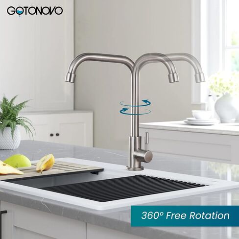 gotonovo Stainless Steel Cold Water Kitchen Sink Faucet Brushed Nickel Bathroom Single Handle Bar Faucet Faucet Single Temperature Water Only Silver Rotatable in Saudi Arabia