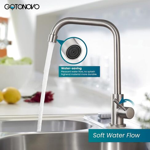 gotonovo Stainless Steel Cold Water Kitchen Sink Faucet Brushed Nickel Bathroom Single Handle Bar Faucet Faucet Single Temperature Water Only Silver Rotatable in Saudi Arabia