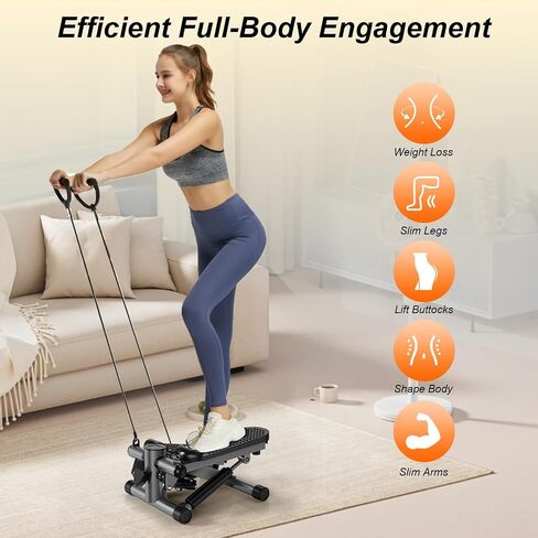 Steppers for Exercise at Home, Mini Stepper 300LBS Loading Capacity, Low-Impact Stair Step Cardio Equipment with Digital Monitor, Stepper with Resistance Bands, Grey in Saudi Arabia