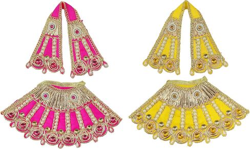 مجموعة Aditri Creation مكونة من قطعتين من فستان Laxmi Durga Devi MATA من قماش بوشاك فاسترا قطعة قماش lehanga Chunari Puja لتماثيل أيدول للمهرجانات التقليدية الهندية (الحجم: - 4") (أحمر وأخضر) in Saudi Arabia