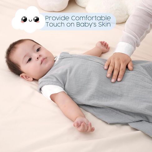 david's kids Muslin Cotton Baby Sleep Sack 6-12 Months, 2 Pack 100% Cotton Sleeping Bag for Summer, TOG 0.5 Baby Wearable Blankets with 2-Way Zipper, Soft Sleep Sacks for Newborn Infant, Grey & Green in Saudi Arabia