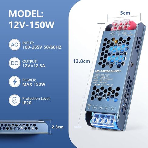 24V 150W LED Power Supply, Ultra Slim LED Transformer 100-265V AC to 24V DC 6.25A Converter Quiet Low Volt LED Driver Constant Voltage Driver Adapter for LED Strip Lights, LED Lamp in Saudi Arabia