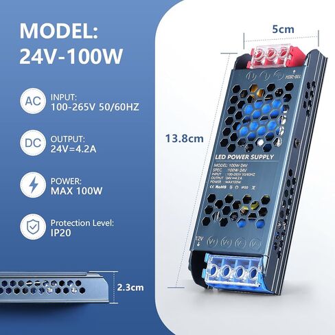 مصدر طاقة LED 24 فولت 150 وات، محول LED فائق النحافة 100-265 فولت تيار متردد إلى 24 فولت تيار مستمر 6.25 أمبير محول هادئ منخفض الجهد LED سائق محول الجهد المستمر لأضواء شريط LED، مصباح LED in Kuwait