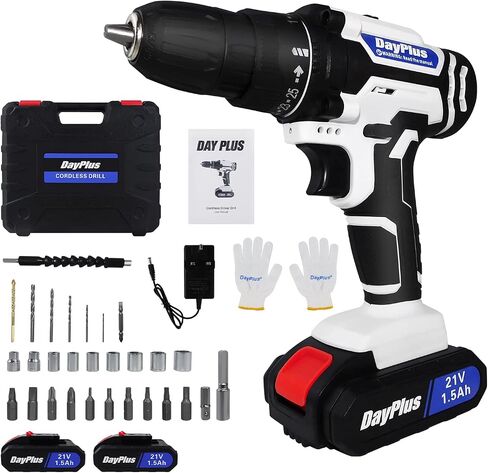 21V Portable Cordless Power Drill Set Impact Screw Driver with 1500mAh Li-Ion Rechargeable Battery 25+1 Torque Setting 45N.m Variable Speed Control with LED Light, 29PCS Accessories, Carrying Case in Saudi Arabia