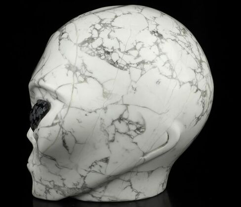 5.0" Howlite Crystal Skull, Hand Carved Gemstone Fine Art Sculpture, Reiki Healing Stone Statue. in Saudi Arabia