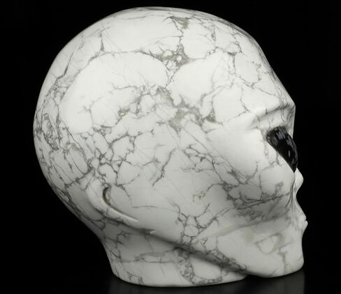 5.0" Howlite Crystal Skull, Hand Carved Gemstone Fine Art Sculpture, Reiki Healing Stone Statue. in Saudi Arabia