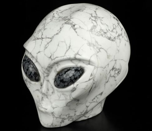 5.0" Howlite Crystal Skull, Hand Carved Gemstone Fine Art Sculpture, Reiki Healing Stone Statue. in Saudi Arabia