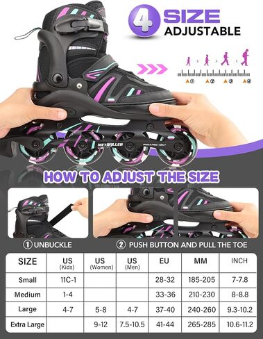 METROLLER Adjustable Inline Skates for Girls Boys with Light up Wheels Roller Skates Kids Youth Fun Beginner Blades Youth Ages 5-8 8-12 Adults Outdoor in Kuwait