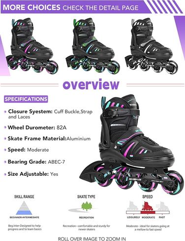 METROLLER Adjustable Inline Skates for Girls Boys with Light up Wheels Roller Skates Kids Youth Fun Beginner Blades Youth Ages 5-8 8-12 Adults Outdoor in Kuwait