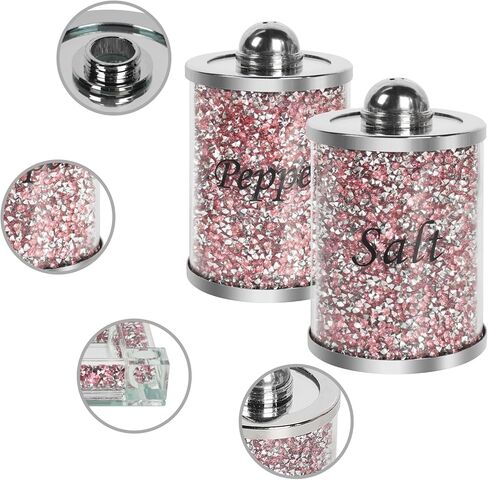 Salt and Pepper Shakers, Crystal Pink Kitchen Canister Set of 2 with Tray, Glass Spice Shaker for Home Decor, Fancy Decorative Crushed Diamond Jars for Gift (Gold) in Saudi Arabia