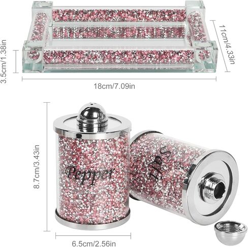 Salt and Pepper Shakers, Crystal Pink Kitchen Canister Set of 2 with Tray, Glass Spice Shaker for Home Decor, Fancy Decorative Crushed Diamond Jars for Gift (Gold) in Saudi Arabia