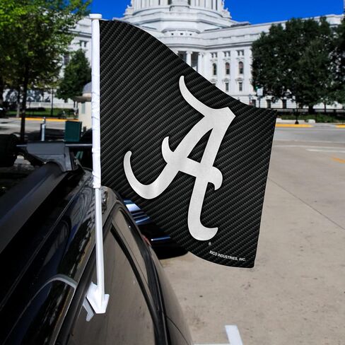 علم سيارة Rico Industries NCAA Alabama Crimson Tide من ألياف الكربون مزدوج الجوانب - 40.64 سم × 48.26 سم - عمود قوي يتم تثبيته على السيارة/الشاحنة/السيارات in Saudi Arabia