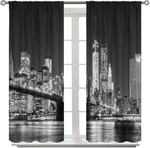New York Curtains, Brooklyn Bridge and Lower Manhattan Skyline Living Room Bedroom Window Drapes 2 Panel Set, W42 x L45 Inch in Saudi Arabia