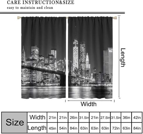 New York Curtains, Brooklyn Bridge and Lower Manhattan Skyline Living Room Bedroom Window Drapes 2 Panel Set, W42 x L45 Inch in Saudi Arabia