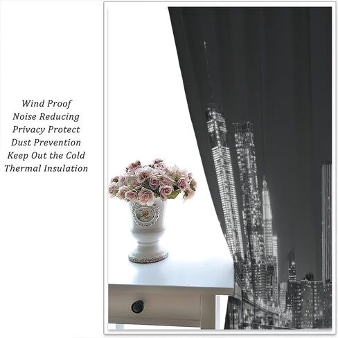New York Curtains, Brooklyn Bridge and Lower Manhattan Skyline Living Room Bedroom Window Drapes 2 Panel Set, W42 x L45 Inch in Saudi Arabia