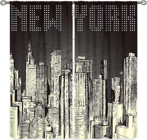 New York Curtains, Brooklyn Bridge and Lower Manhattan Skyline Living Room Bedroom Window Drapes 2 Panel Set, W42 x L45 Inch in Saudi Arabia