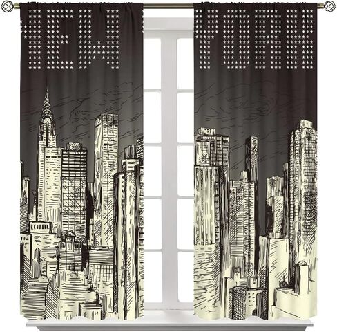 New York Curtains, Brooklyn Bridge and Lower Manhattan Skyline Living Room Bedroom Window Drapes 2 Panel Set, W42 x L45 Inch in Saudi Arabia