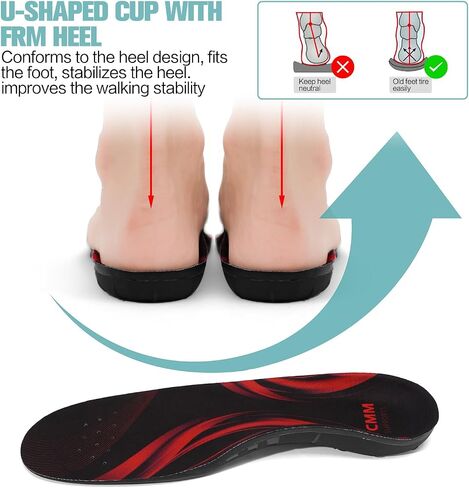 YCMM 220+ lbs Heavy Duty High Arch Support Insole Orthotics Pain Relief Plantar Fasciitis Shock Absorbing Work Boot Shoe Flat Feet Inserts M(Men 9-10.5/Women 10-11.5) Black in Kuwait