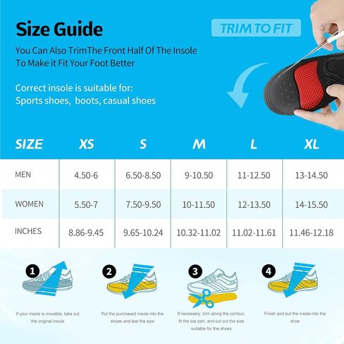 YCMM 220+ lbs Heavy Duty High Arch Support Insole Orthotics Pain Relief Plantar Fasciitis Shock Absorbing Work Boot Shoe Flat Feet Inserts M(Men 9-10.5/Women 10-11.5) Black in Kuwait