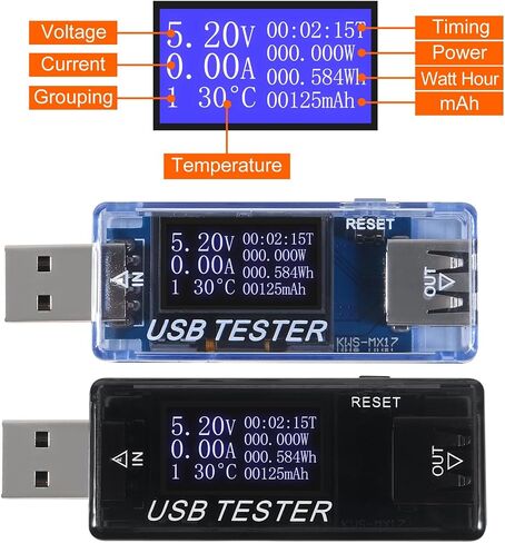 2 قطعة 8 في 1 USB تستر 10 فولت 3A الجهد الحالي تستر الفولتميتر السعة الحالية متر رقمي متعدد الحالي تستر كاشف الجهد (أسود) in Kuwait
