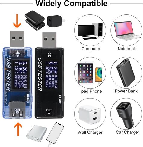 2 قطعة 8 في 1 USB تستر 10 فولت 3A الجهد الحالي تستر الفولتميتر السعة الحالية متر رقمي متعدد الحالي تستر كاشف الجهد (أسود) in Kuwait