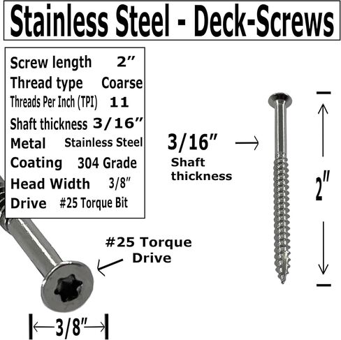 – Heavy Duty - #10 x 2 Inch - 304 Grade Stainless Steel - 2" Deck Wood Screws – Rust Proof - Outdoor Exterior Construction of Decks, Fences - #25 Torx Bit Drive - Qty (100) in Kuwait
