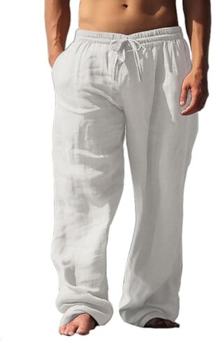 palglg Mens or Womens 100% Cotton Trousers with Elastic Waist & Out-Drawstring for Yoga Pants & Beach Wear in Saudi Arabia