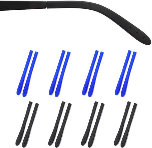 Eyeglass Temple End Tips Anti-Slip Soft Silicone Tube Sleeve Glasses Retainers Replacement Temple Tips for Flat Thin Metal Slim Eyeglass Legs(8 Pairs Black/Grey) in Saudi Arabia