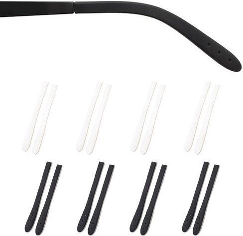Eyeglass Temple End Tips Anti-Slip Soft Silicone Tube Sleeve Glasses Retainers Replacement Temple Tips for Flat Thin Metal Slim Eyeglass Legs(8 Pairs Black/Grey) in Saudi Arabia